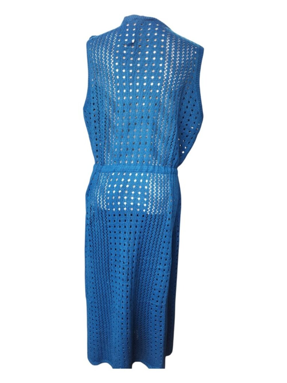 Crochet Knit Beach Cover Up Midi Dress Blue Open Knit Sleeveless Boho NWT XL - Picture 4 of 16